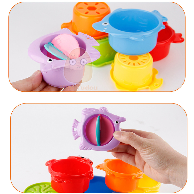 Kids Stack Up Nest Children Education Toy Baby Stacking Cups Rainbow Tower Ring Ocean Animal Stacking Bath Toy