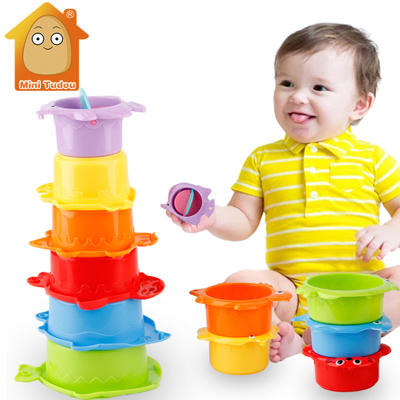 Kids Stack Up Nest Children Education Toy Baby Stacking Cups Rainbow Tower Ring Ocean Animal Stacking Bath Toy