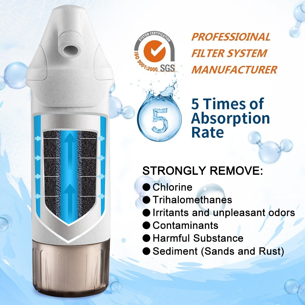 shower filter - chlorine removal with cartridge housing -  carbon kdf media - spa bathroom