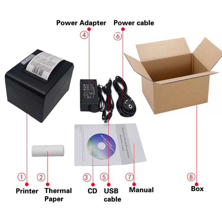 MJ8330 80mm WiFi LAN RS232 BT USB Price Ticket impresora portatil Printer Thermal POS Receipt 80 mm plug Printer