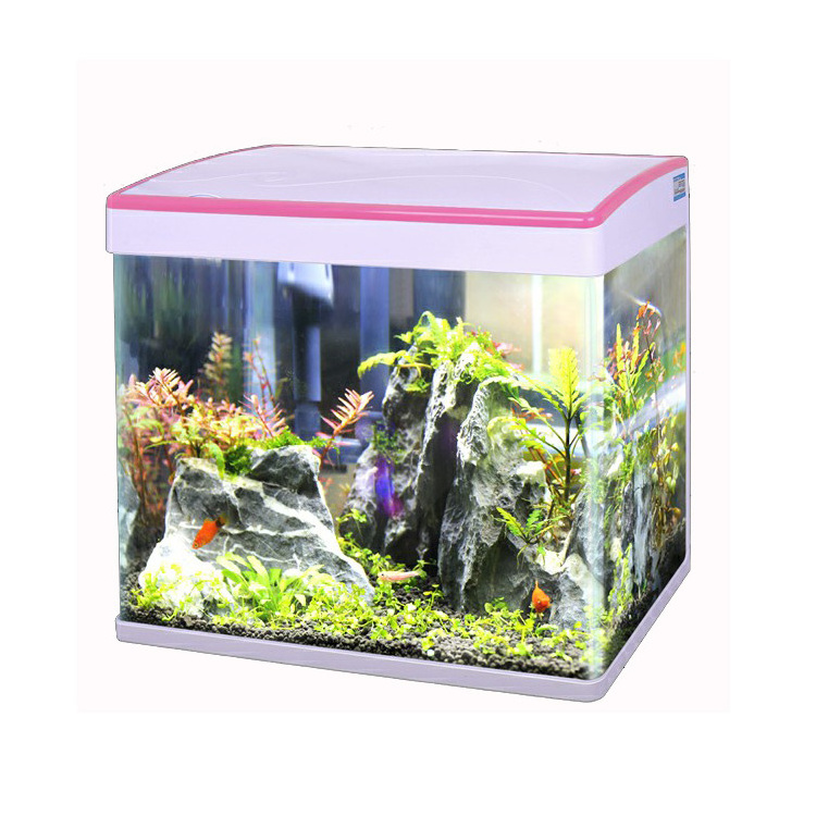 Minjiang New Style Mini Curved Glass Aquarium LED Lamp Table Fish Tank