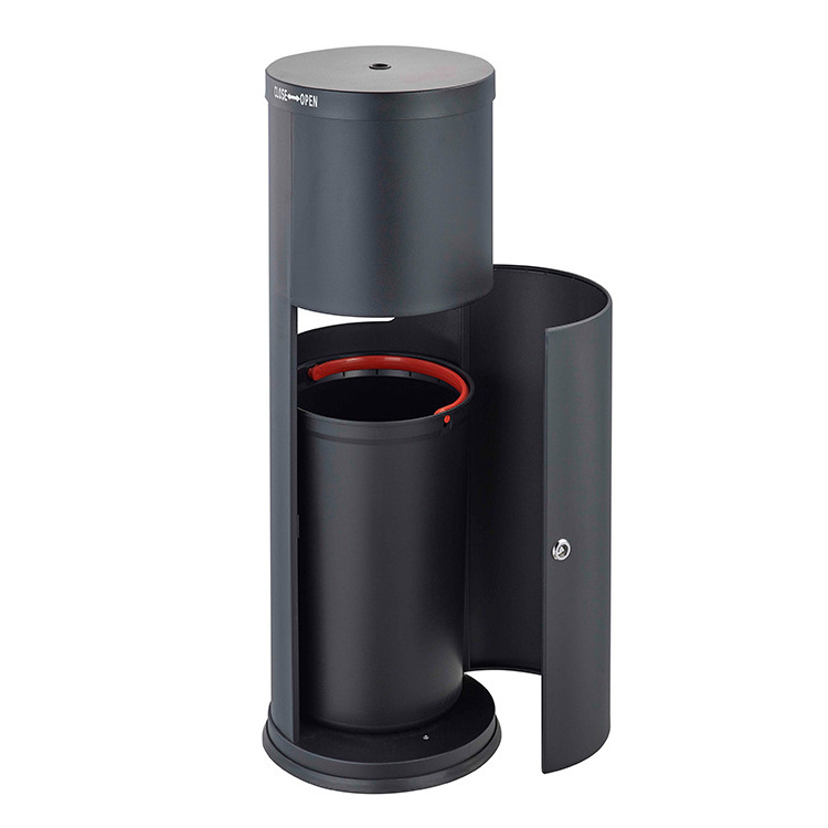 Metal Black gym wet tissue dispenser floor standing with Built-In trash can garbage bin