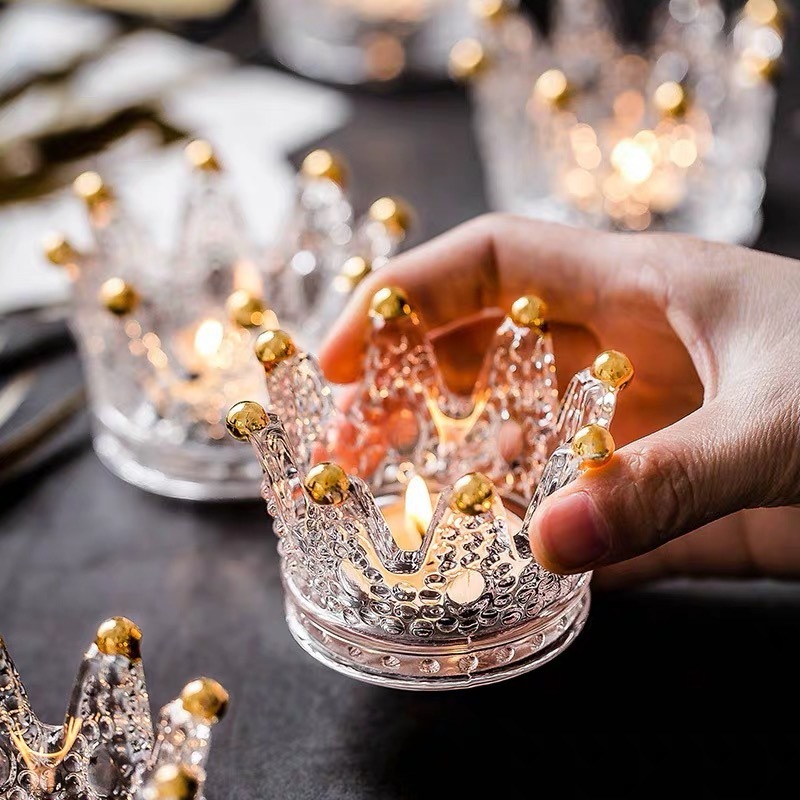 Candle Holder Round Modern Luxury Wedding Votive Gold Decorative Candlesticks Stand Crystal Glass Candle Holder For Home Decor