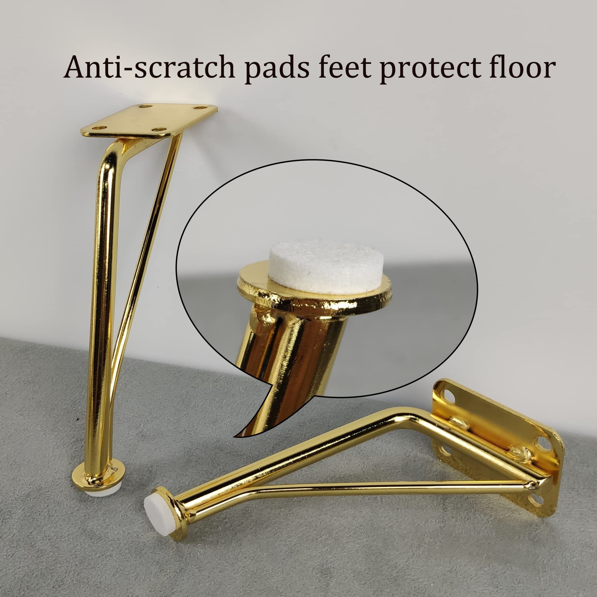 Furniture Legs 6 inch Gold Legs for Furniture Set of 4 for Cabinet Dresser Side Table Couch etc (6 inch, Gold)