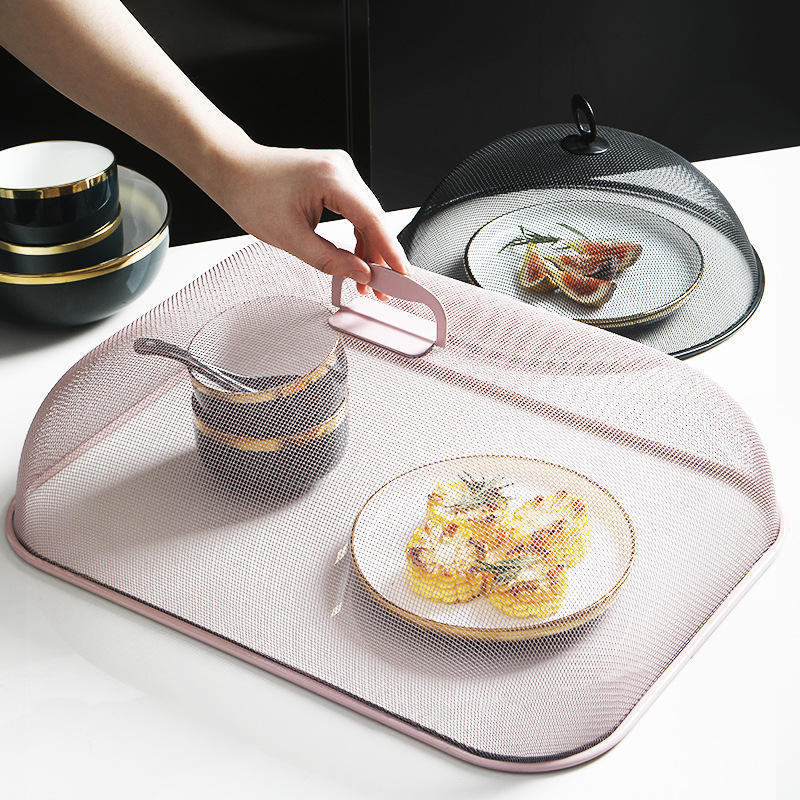 47 cm Food Cover Mesh Dish Round Square Rectangular Household Umbrella Kitchen Iron Metal Vegetable Food Cover For Food