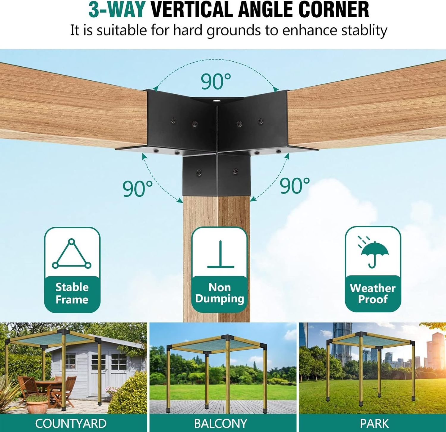 Pergola Brackets Woodworks Pergola Kit 3-Way Right Angle Corner Post Base Wood Beams Elevated Wood Stand Kit Pergola/Gazebo Kit