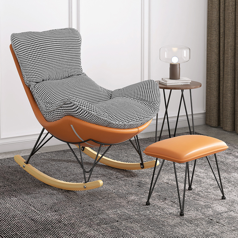 Rocking Chair Luxury Nordic Modern Wood Fabric Leather Sets Waiting Wing Accent Furniture Living Room Home Sofa Lounge Chairs