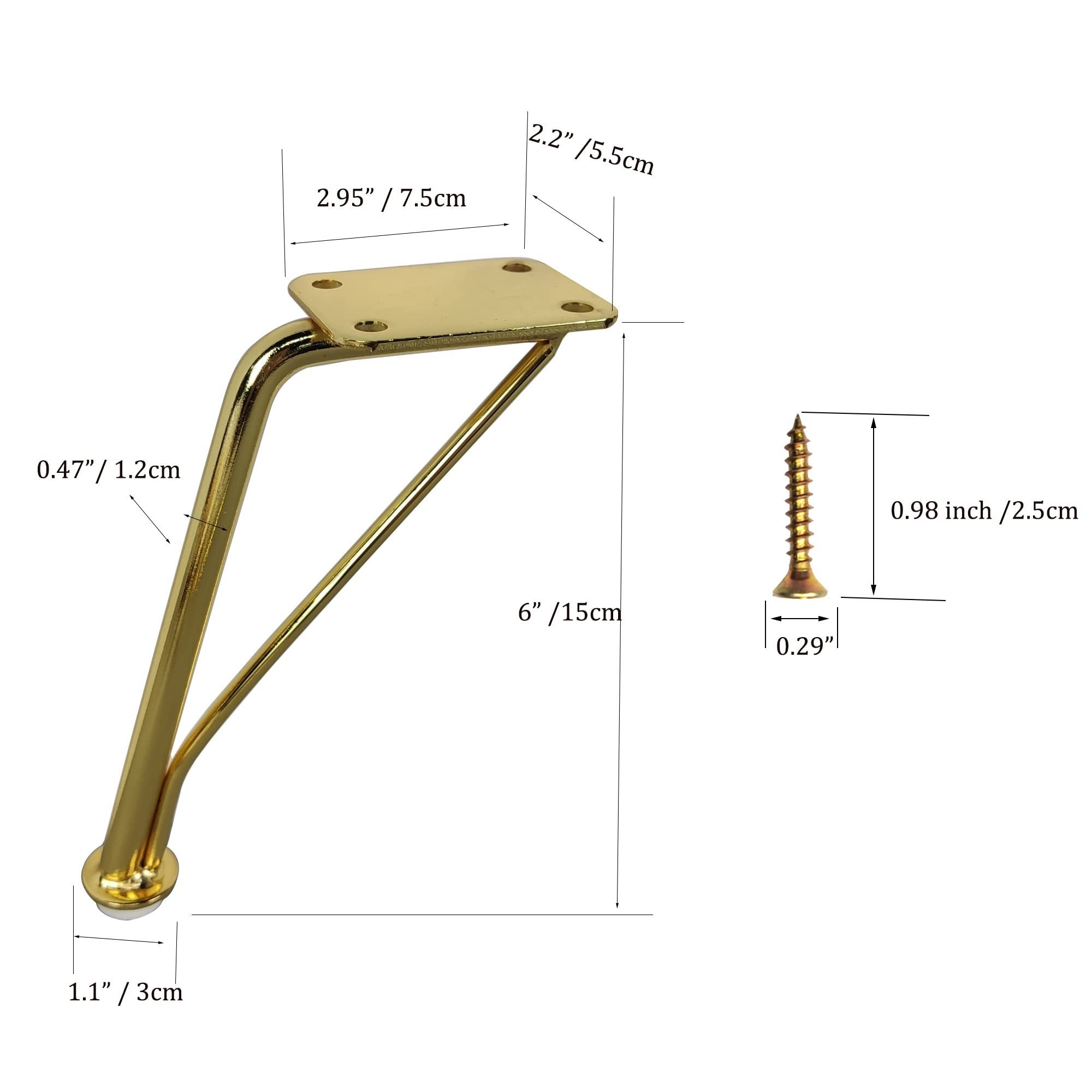 Furniture Legs 6 inch Gold Legs for Furniture Set of 4 for Cabinet Dresser Side Table Couch etc (6 inch, Gold)