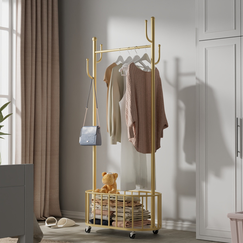 Coat Rack Floor Hanging Gold Luxury Metal Living Room Movable Tree Stand Home Storage Organization Coat Clothes Rack With Wheel