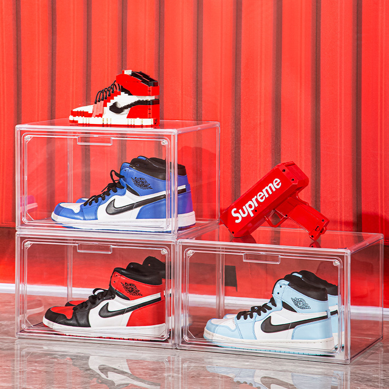 Shoe Box Magnetic Display Stackable Transparent Clear Plastic Cabinet Acrylic Box Home Organizer Storage Shoes Rack For Shoes