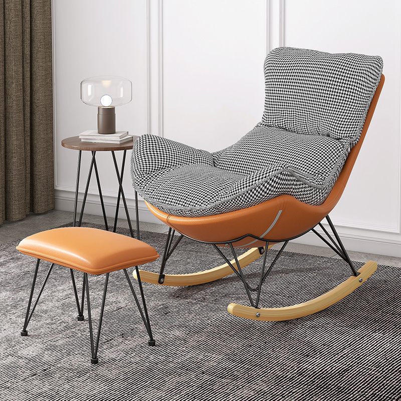 Rocking Chair Luxury Nordic Modern Wood Fabric Leather Sets Waiting Wing Home Sofa Lounge Accent Furniture Chairs Living Room