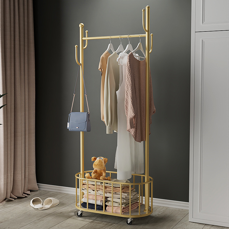 Coat Rack Floor Hanging Gold Luxury Metal Living Room Movable Tree Stand Home Storage Organization Coat Clothes Rack With Wheel