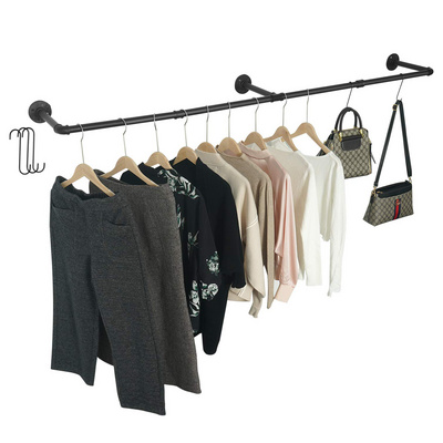 Industrial Pipe Clothes Rack Wall Mounted Garment Rack Heavy Duty Iron Garment Bar Coat Hanging Rod Bar for Laundry Room