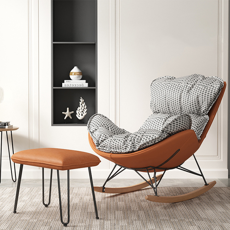 Rocking Chair Luxury Nordic Modern Wood Fabric Leather Sets Waiting Wing Living Room Furniture Home Sofa Lounge Accent Chairs