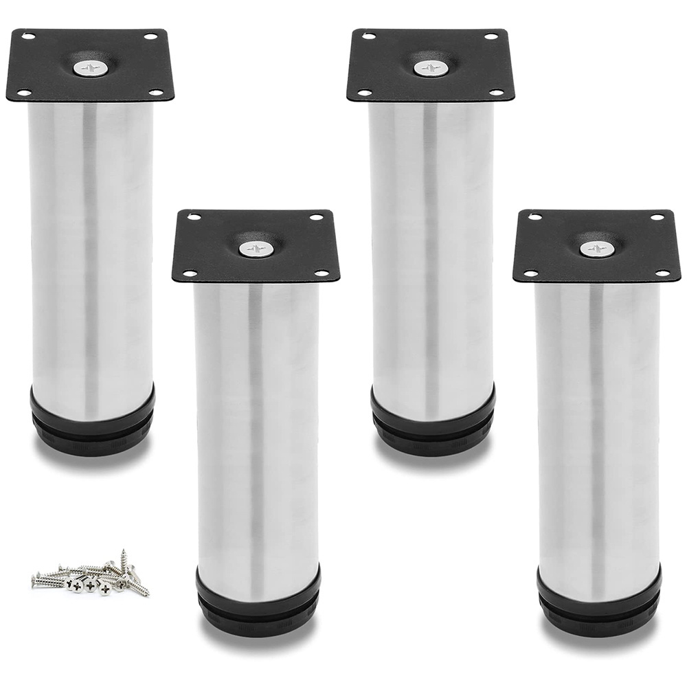 4 Pack 10 Inch Adjustable Cabinet Legs Furniture Legs, Thickened Stainless Steel Round Kitchen Feet for Couch Sofa Table Cabinet