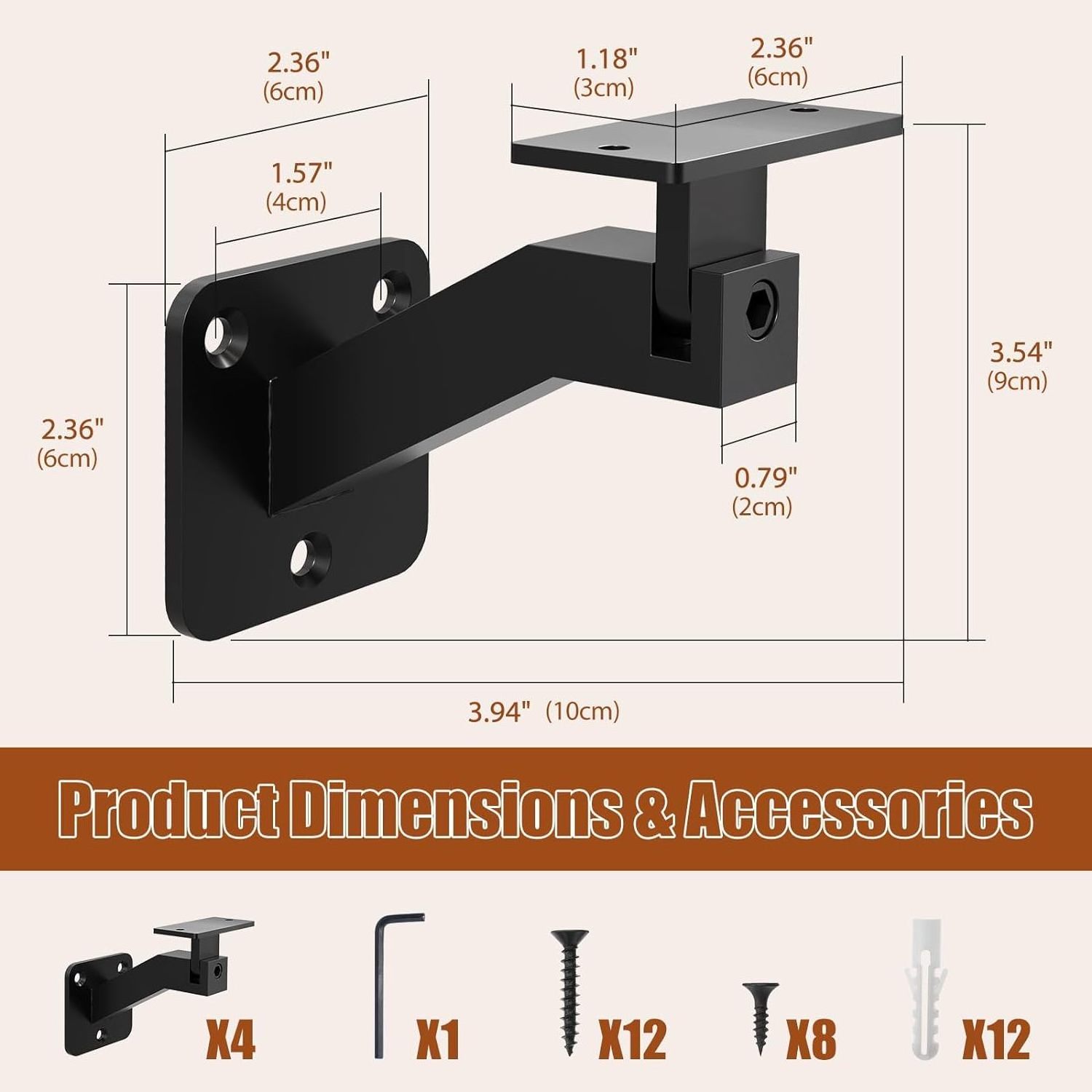 Swivel Handrail Bracket Kit Heavy Duty Metal Adjustable Wall Shelf Stair Railing Hand Rail Handrail Brackets For Staircase Stair