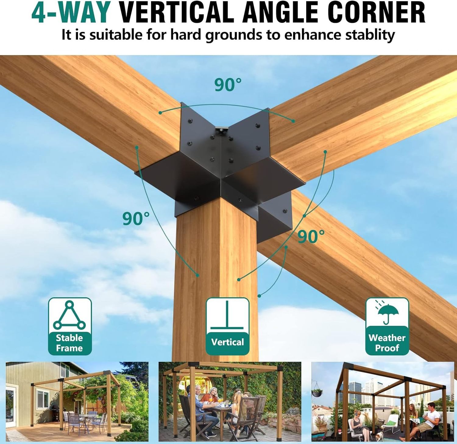 Pergola Brackets Kit 4-Way T Brackets Corner Bracket/Gazebo Kit Post Base Wooden Beams Lumber Gazebos Patio Pergola Sheds