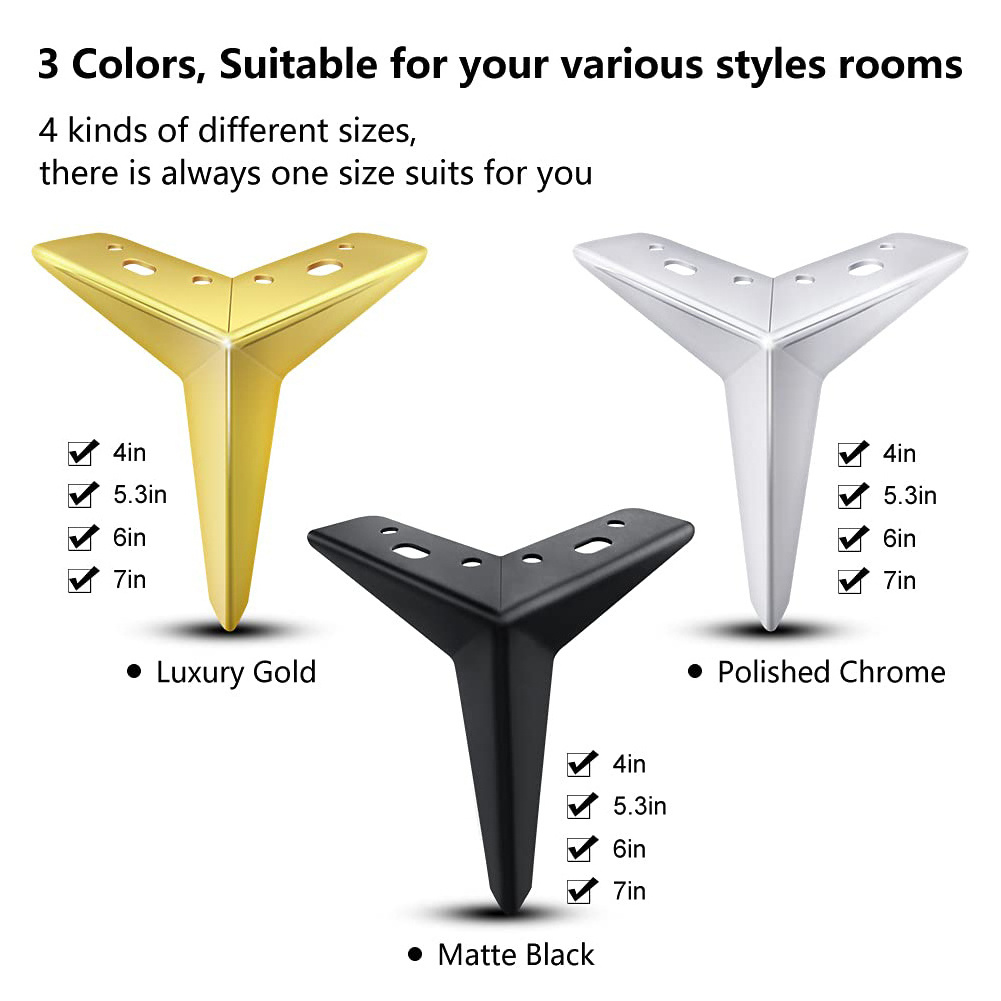 Furniture Legs Gold Metal Sofa Legs Modern Style Replacement Legs for Couch Dresser Chair Bed Cabinet Table Loveseat Ottoman