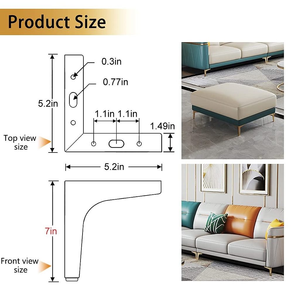 Gold Furniture Legs Metal Sofa Modern Style Replacement Legs for Couch Dresser Chair Bed Cabinet Ottoman Loveseat Cupboard