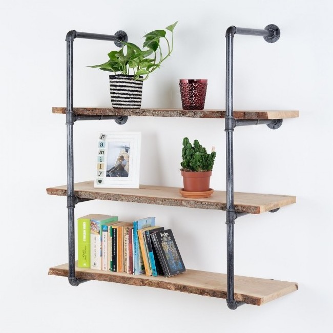 Pipe Shelf Rustic Floating Ladder Bookshelf Book Shelves Rustic Wall Mount Industrial Pipe Shelf Metal Steel Diy Vintage Black