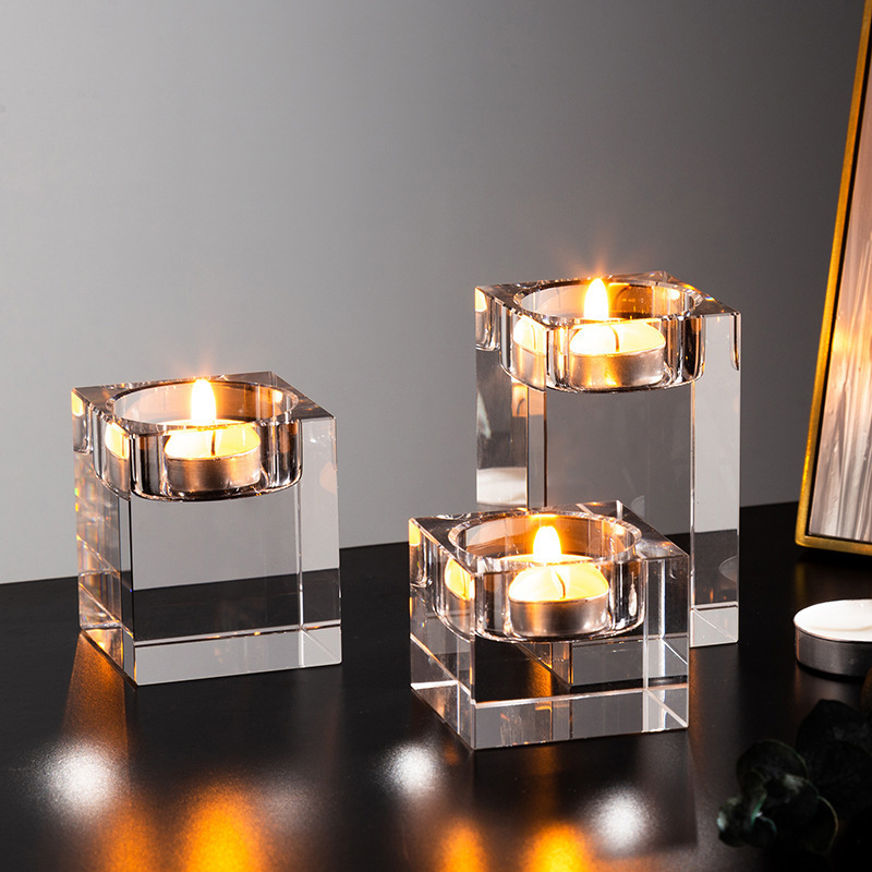 Crystal Tea Light Candle Holder Clear Wedding Glass Candlelight Stand Set Candle Holders For Christmas Living Room Wedding Table