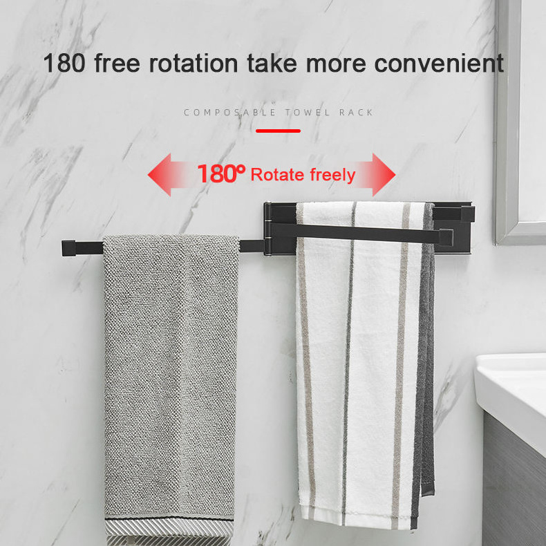 Towel Rack 3 Tier 360 Swivel Folding Black Magnet Foldable Shelf Wall Mounted Kitchen Storage Bathroom Towel Rack For Bathroom