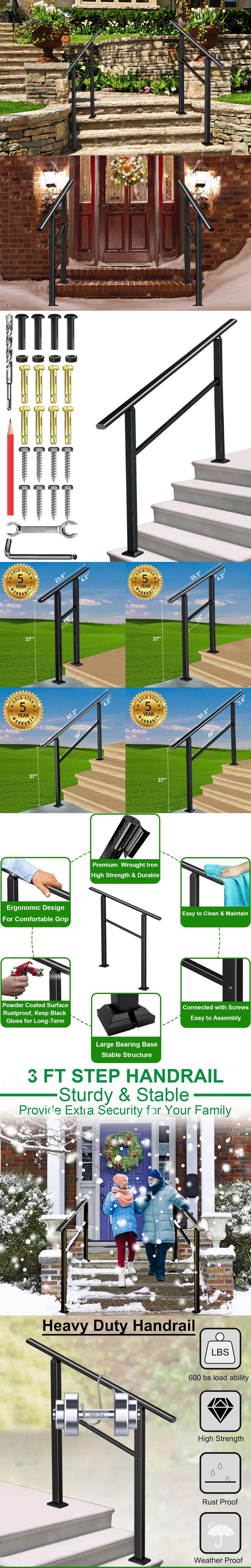 Outdoor Handrail 1 to 5 Steps Wrought Iron Metal Hand Rail Adjustable Porch Kit Stair Railing Balustrades Handrails For Stairs