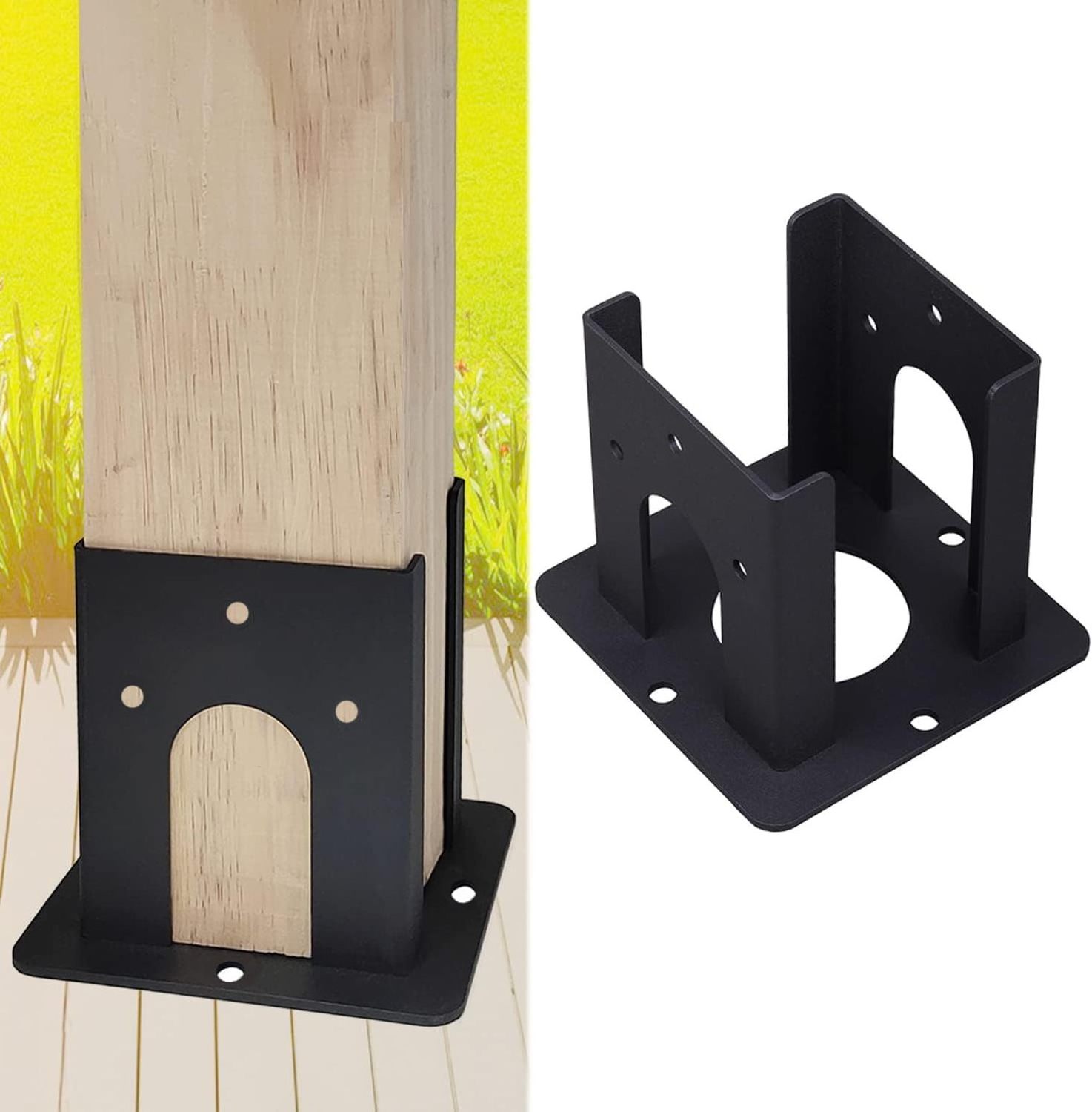 Wood Fence Pergola Post Base Brackets kit Fit 4x4 Post Heavy Duty Black Post Anchor Base Brackets for Deck Railing Mailbox