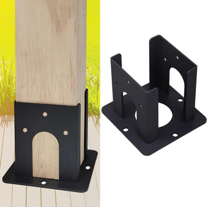 Wood Fence Pergola Post Base Brackets kit Fit 4x4 Post Heavy Duty Black Post Anchor Base Brackets for Deck Railing Mailbox