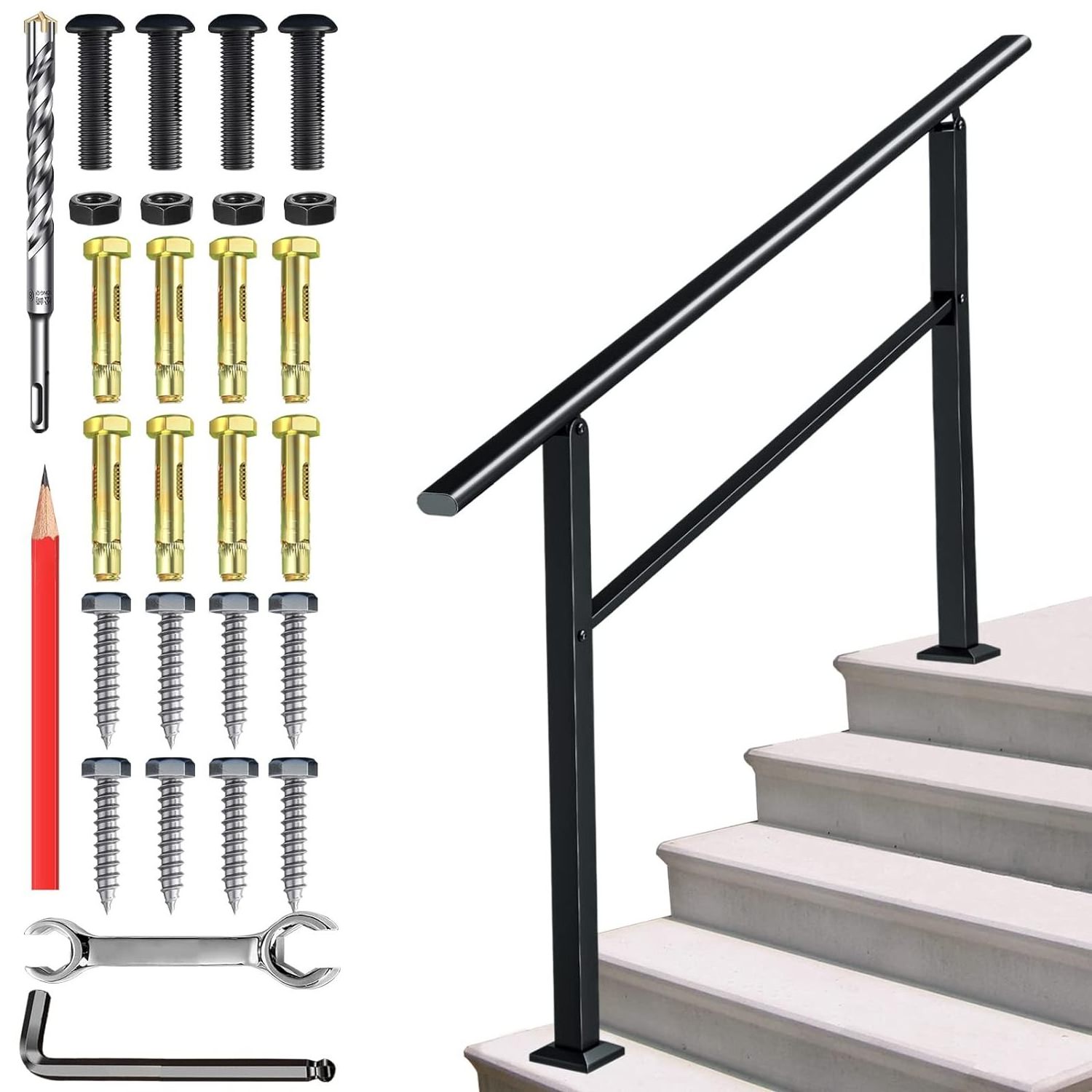 Outdoor Handrail 1 to 5 Steps Wrought Iron Metal Hand Rail Adjustable Porch Kit Stair Railing Balustrades Handrails For Stairs