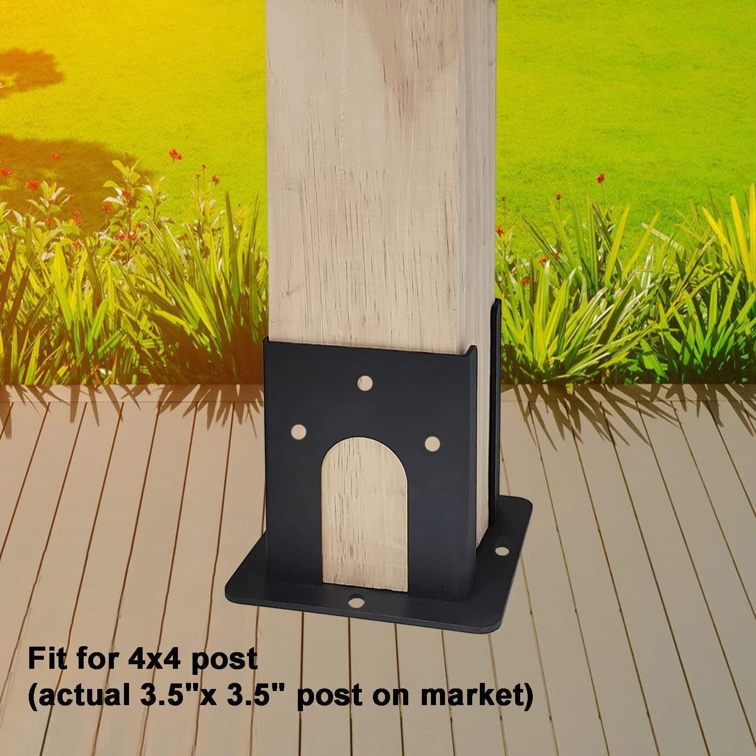 Wood Fence Pergola Post Base Brackets kit Fit 4x4 Post Heavy Duty Black Post Anchor Base Brackets for Deck Railing Mailbox