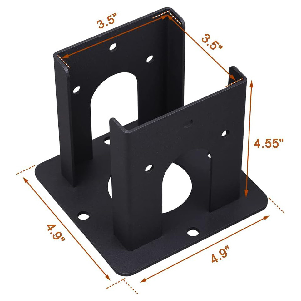 Wood Fence Pergola Post Base Brackets kit Fit 4x4 Post Heavy Duty Black Post Anchor Base Brackets for Deck Railing Mailbox