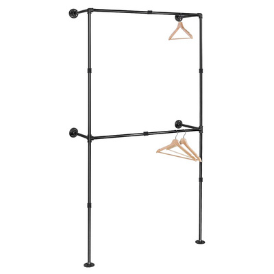 Industrial Iron Pipe Clothes Rack DIY Wall-Mounted Double-layer Garment Coat Hanger Heavy Duty Hanging Rod for Bedroom