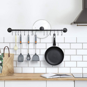 Industrial Pipe Pot Rack Metal Steel Rail Wall Mounted Pots Pans Lid Hanging Hooks Cookware Holder Storage Kitchen Organizers