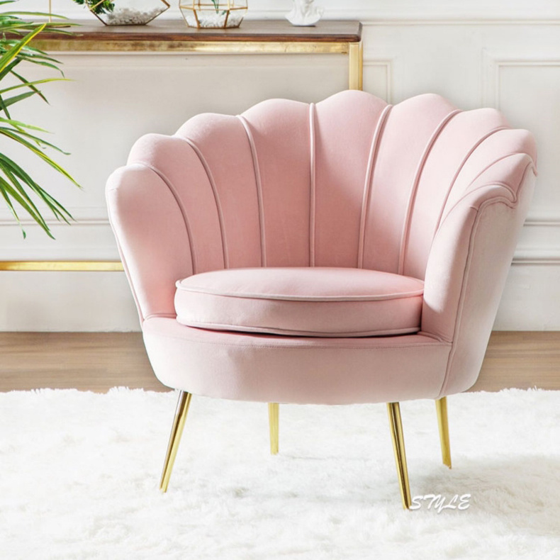 Sofas Gold Pink Cheap Nordic Metal Velvet Cloth Single Hotel Office Chair Luxury Modern Home Living Room Sofas Set Furniture