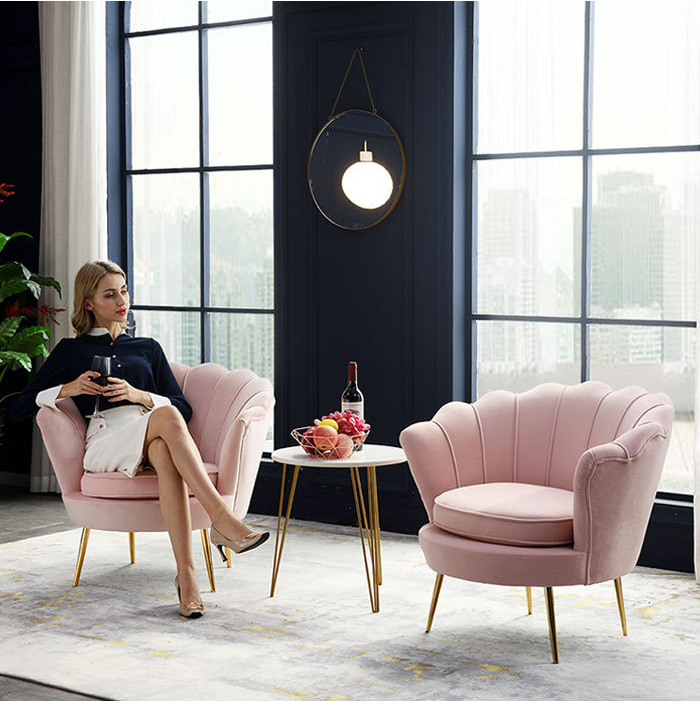 Sofas Gold Pink Cheap Nordic Metal Velvet Cloth Single Hotel Office Chair Luxury Modern Home Living Room Sofas Set Furniture