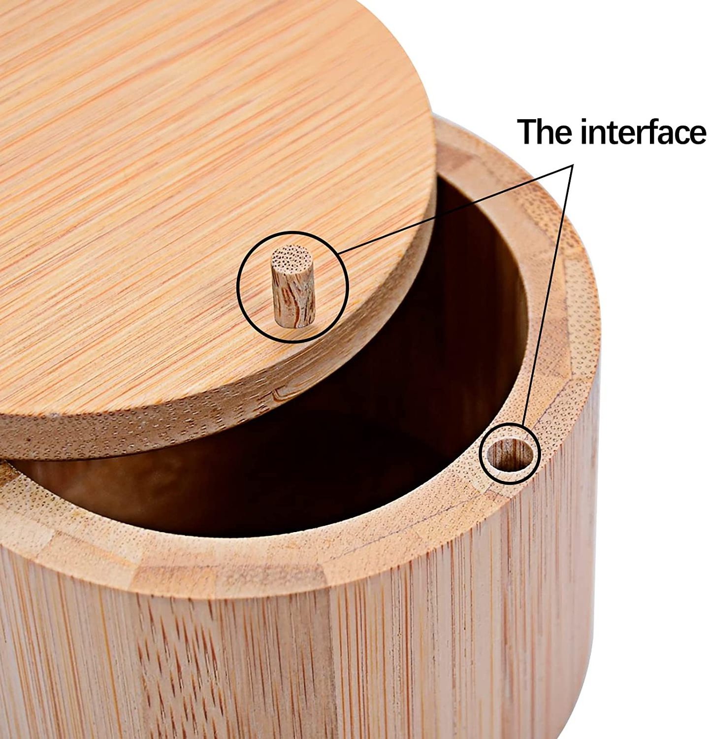 Bamboo Spice Box 2 Piece Bamboo Salt and Pepper Bowls Cellar with Magnetic Swivel Lid and Spoon Kitchen Natural Multifunction