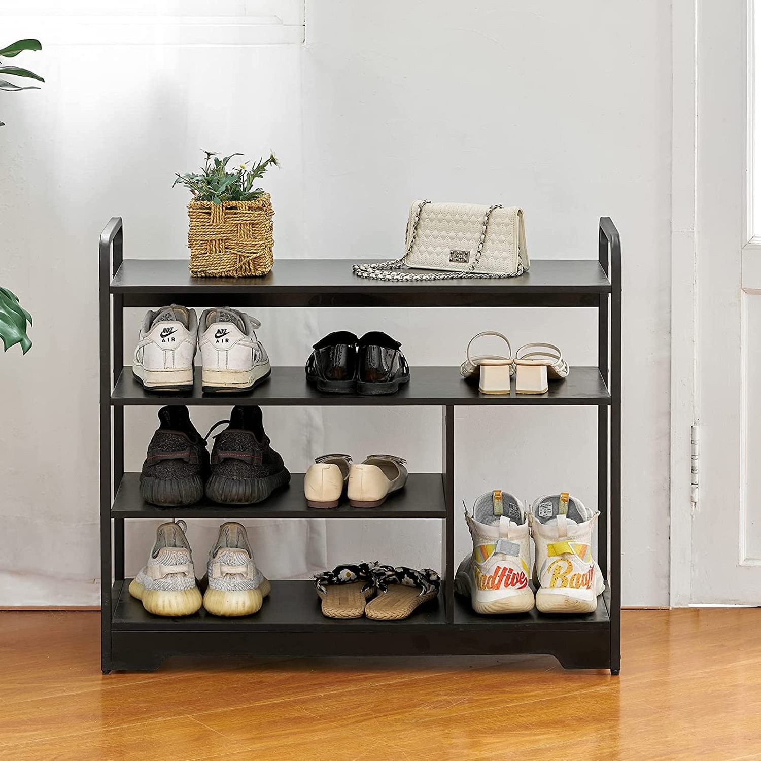 Durable Wooden Metal Legs Shoe Rack 4-Tier Shoe Shelf With Boots Storage For Entryway