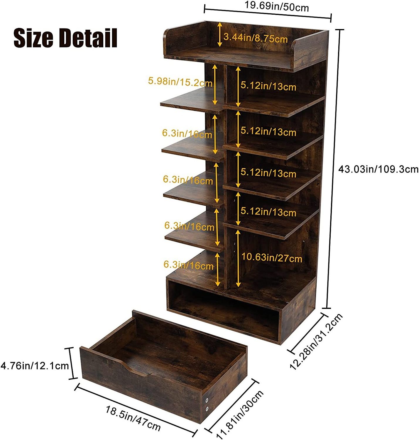 6 Tier Free Standing Entryway Bamboo Shoes Storage Tower Cabinet Wood Shoe Rack Organizer With Drawer