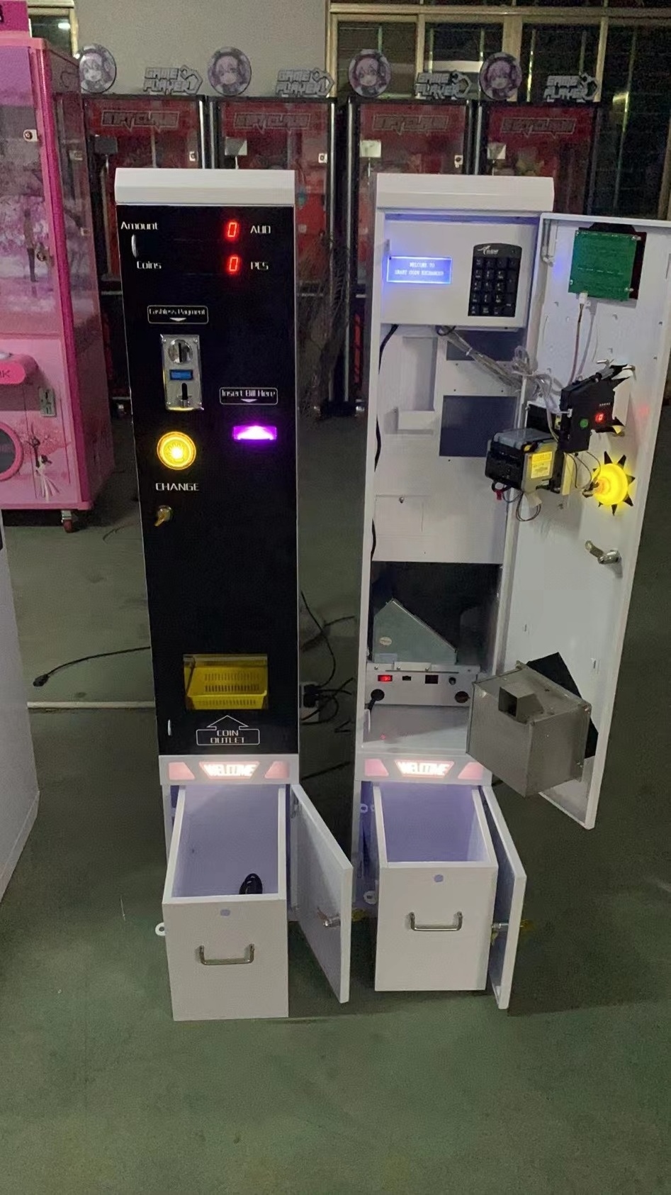 Japan arcade slim token exchange machine counting machines with bill acceptor