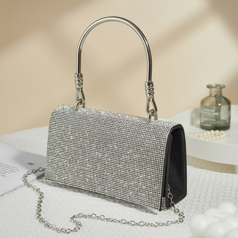 Factory wholesale rigorous simple square shiny rhinestone handbag for women fashion party ladies luxury diamond evening bag