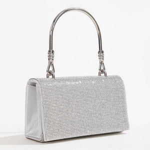 Factory wholesale rigorous simple square shiny rhinestone handbag for women fashion party ladies luxury diamond evening bag