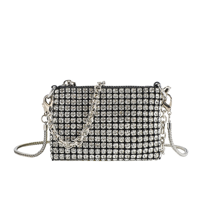 Factory Low Price Wholesale Ladies Rhinestone Coin Purse Fashion Party Dinner Mini Women Wallet Double Chain Girls Purse