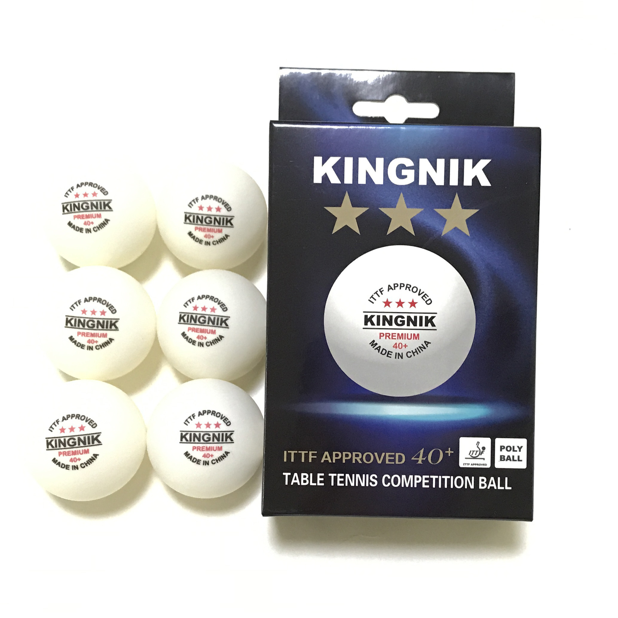 ITTF approved KINGNIK Premium 3 star 40+ poly table tennis ball (box with hooking hole)