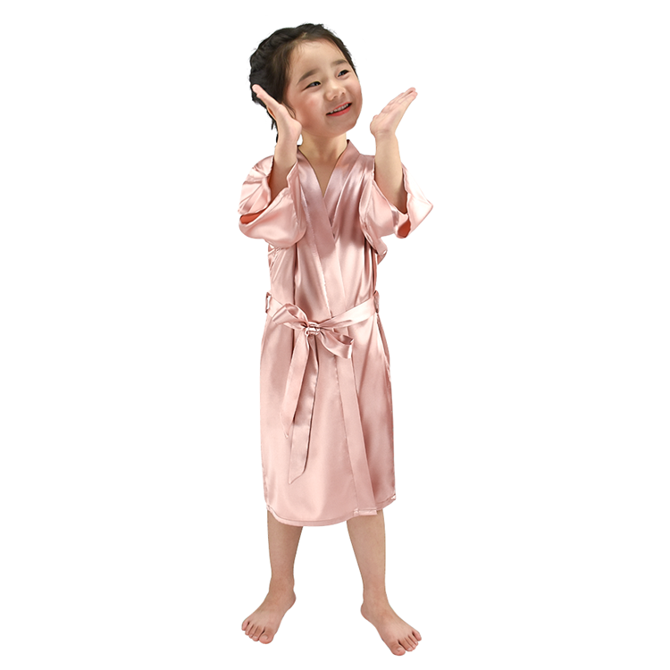 Wholesale Cute Girls Kids Spa Silk Satin Robe 2 piece set