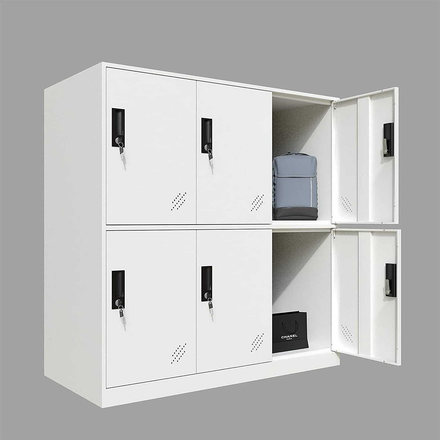 Customized 6-door all white metal lockers for children's furniture