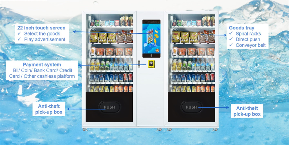 Big capacity snack combo vending machine for foods and drinks frozen yogurt smart vending machine