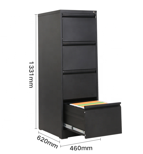 Vertical Four Drawers File Cabinet Office Furniture Filing Cabinet with Lock A4/FC Hanging Steel Metal Modern Key Lock 0.5-0.8mm