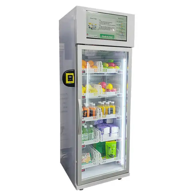 weight sense vegetable fresh fruit snack drink smart fridge  frozen ice cream vending machine with card reader