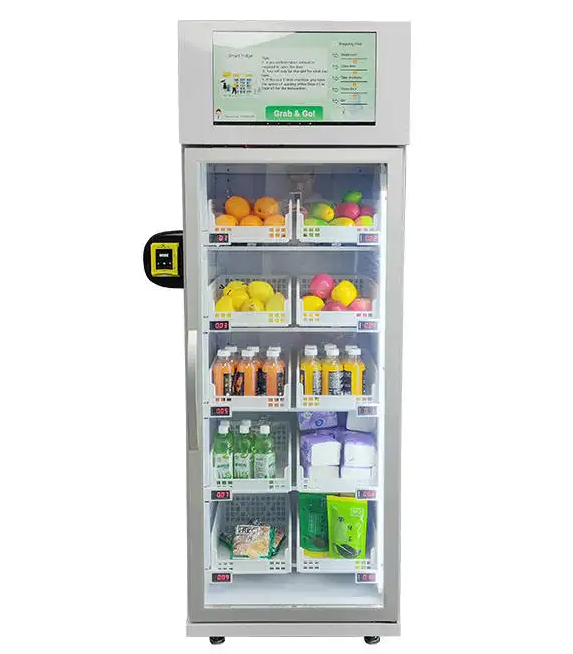 weight sense vegetable fresh fruit snack drink smart fridge  frozen ice cream vending machine with card reader